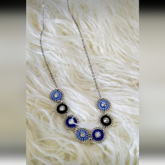 Very Cute piece of Blue Bead Studded Silver Necklace 🌴 - Picture 1 of 8